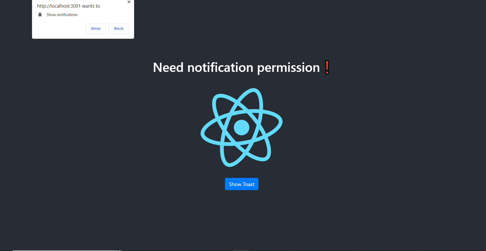 App screenshot: Allow notifications pop up