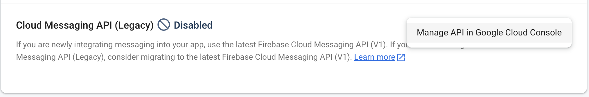 Screenshot: Enable Firebase Cloud Messaging API