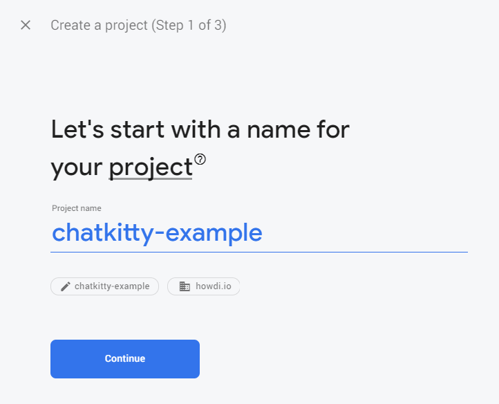 Screenshot: Firebase create project details