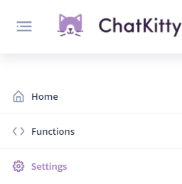 ChatKitty dashboard side menu settings